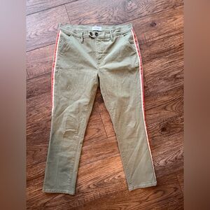 Frame Denim Olive Chinos with Red & White Side Stripe